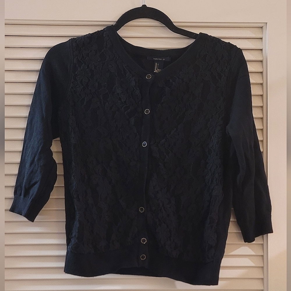 Forever21 - Black Lace Cardigan Top With Buttons